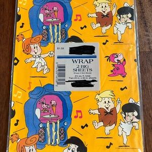The Flintstones Baby Gift Wrap Vintage Wrapping Paper Jukebox 1988 Hanna Barbera